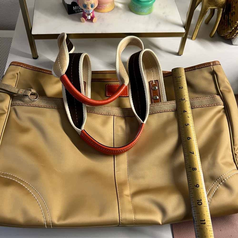 Coach Gold Tote Bag with Brown suede Accents - Picture 4 of 11